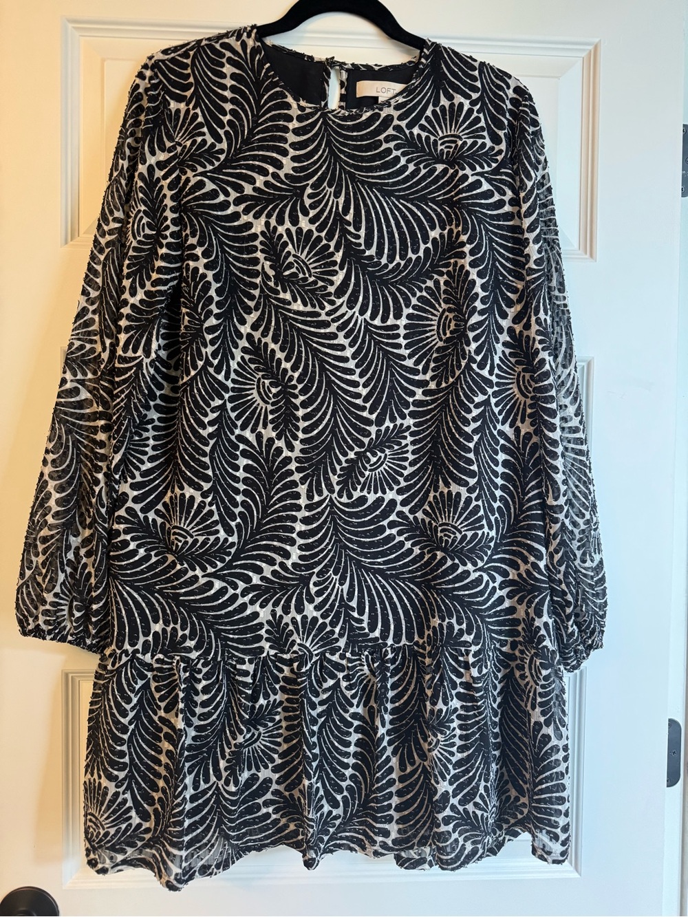 LOFT Black & Cream Swirl Print Mini Dress